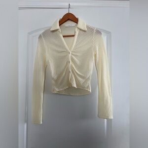 American Eagle Outfitters Cream Textured Long Sleeve Blouse